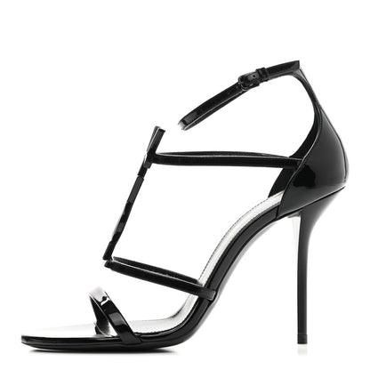 Saint Laurent Patent Calfskin Cassandra 110 Sandals 37.5 Black 1 of 9