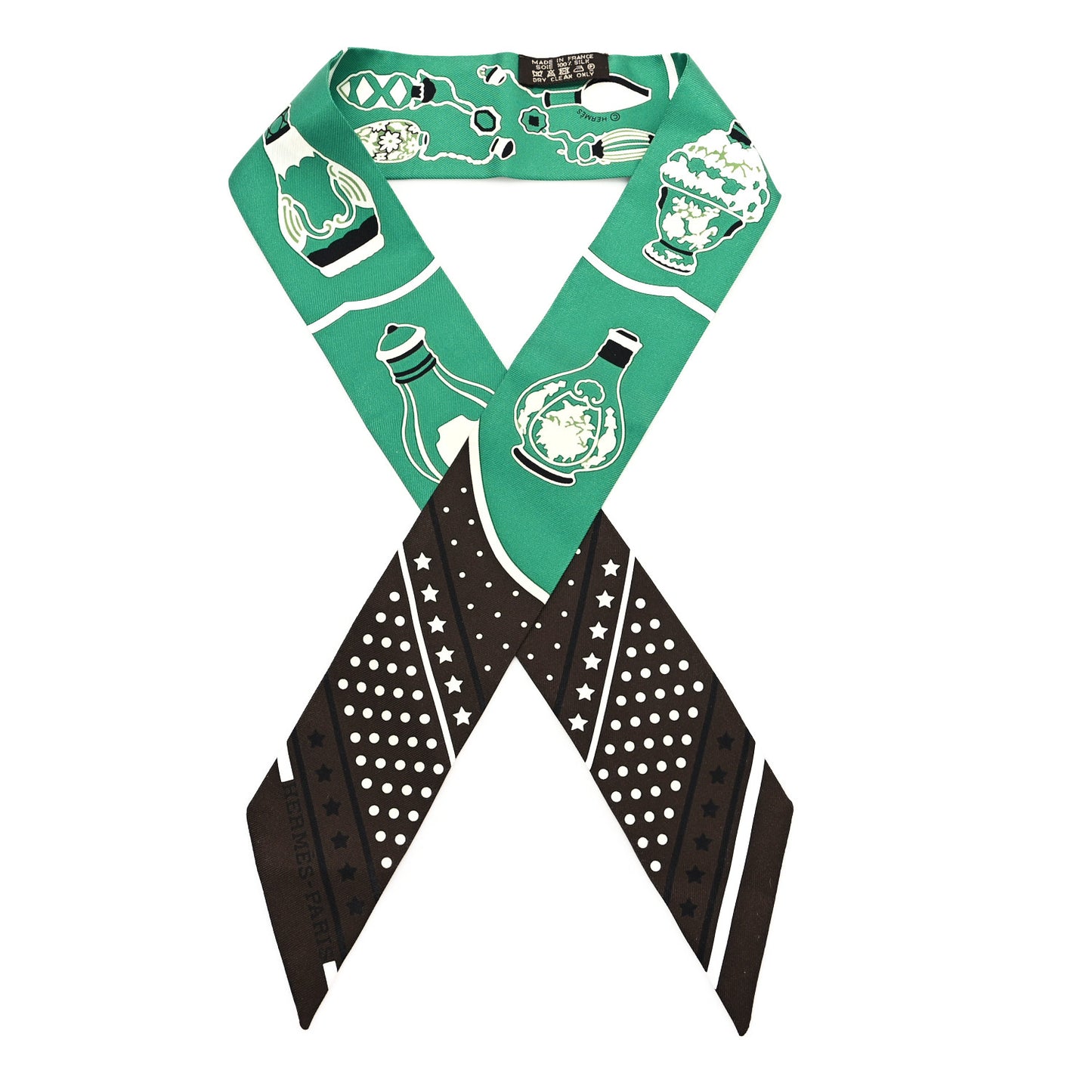 Silk Les Flacons Bandana Twilly Marron Vert Blanc
