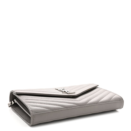 Saint Laurent Grain De Poudre Matelasse Chevron Monogram Chain Wallet Fog 4 of 11