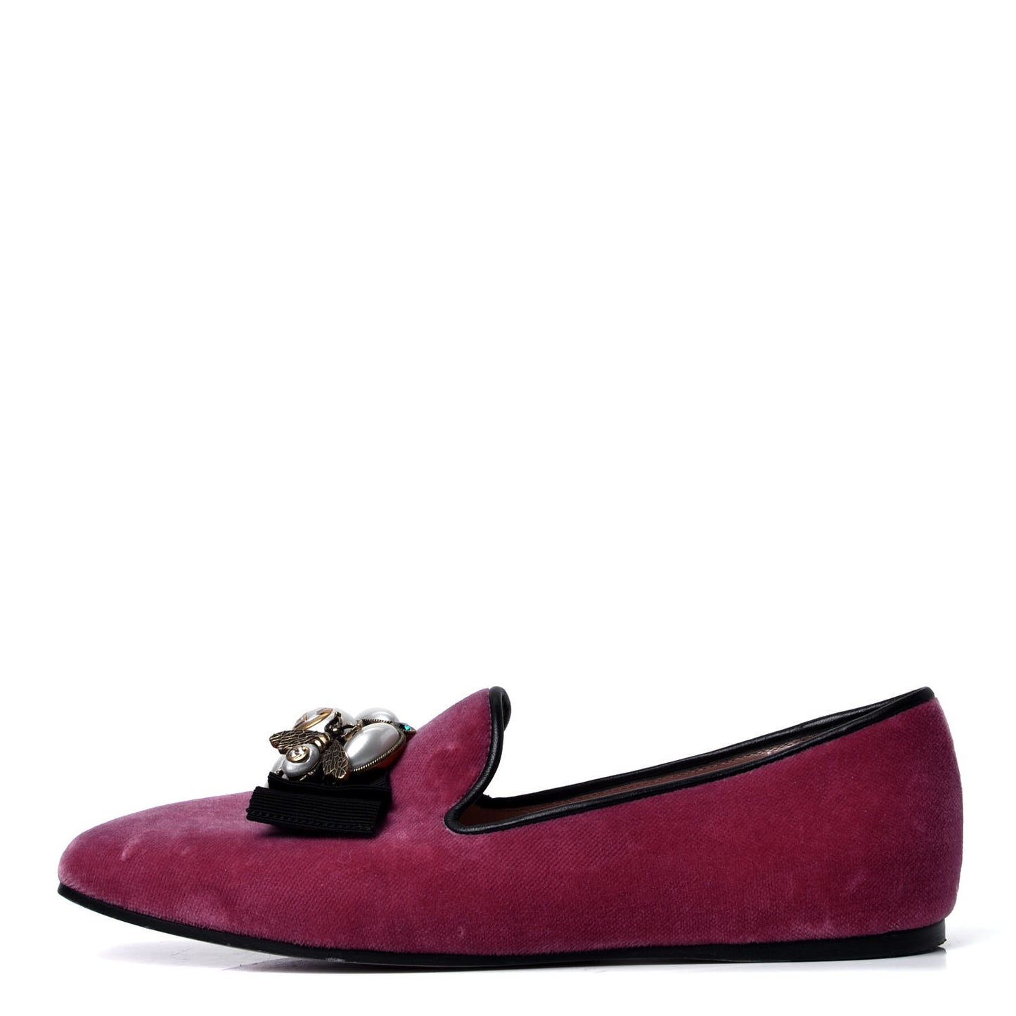 Velvet Etoile Pearl Embellished Loafers 36.5 Tibet Red