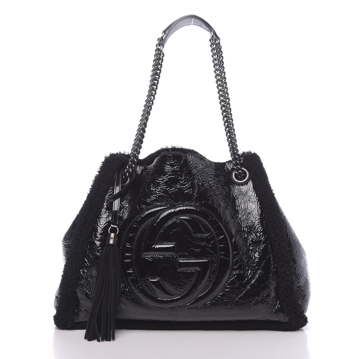 Gucci Patent Shearling Medium Soho Chain Shoulder Bag Black 3 of 11