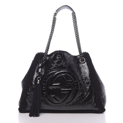 Gucci Patent Shearling Medium Soho Chain Shoulder Bag Black 3 of 11