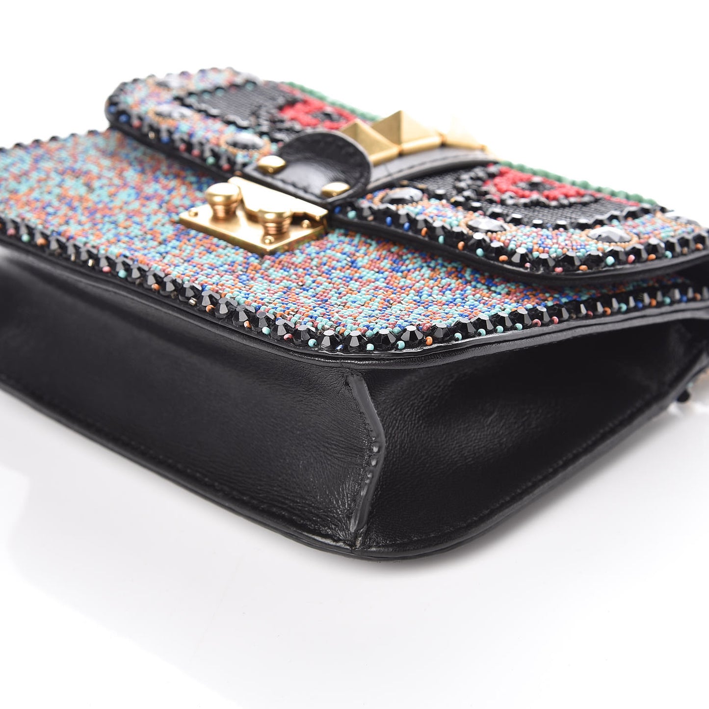 Vitello Beaded Small Glam Lock Rockstud Flap