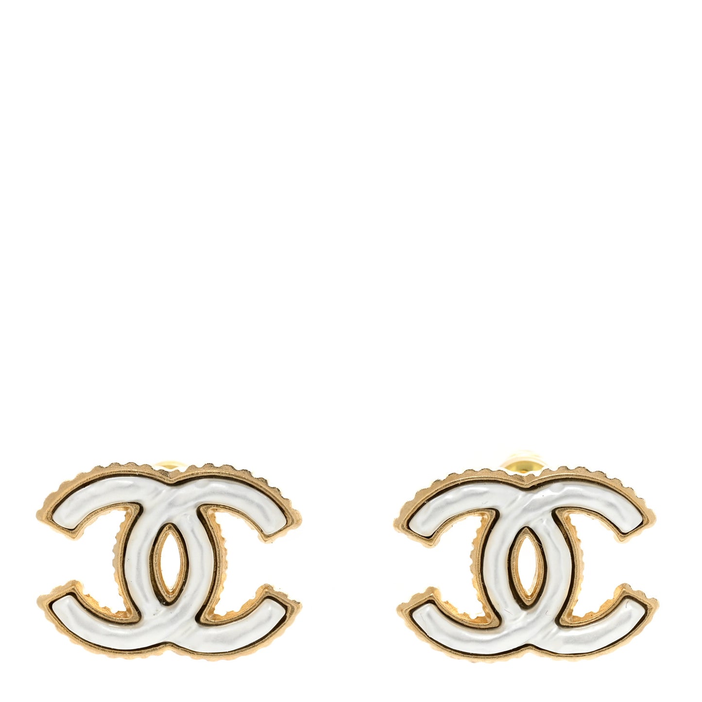 Metal Enamel CC Earrings Gold White