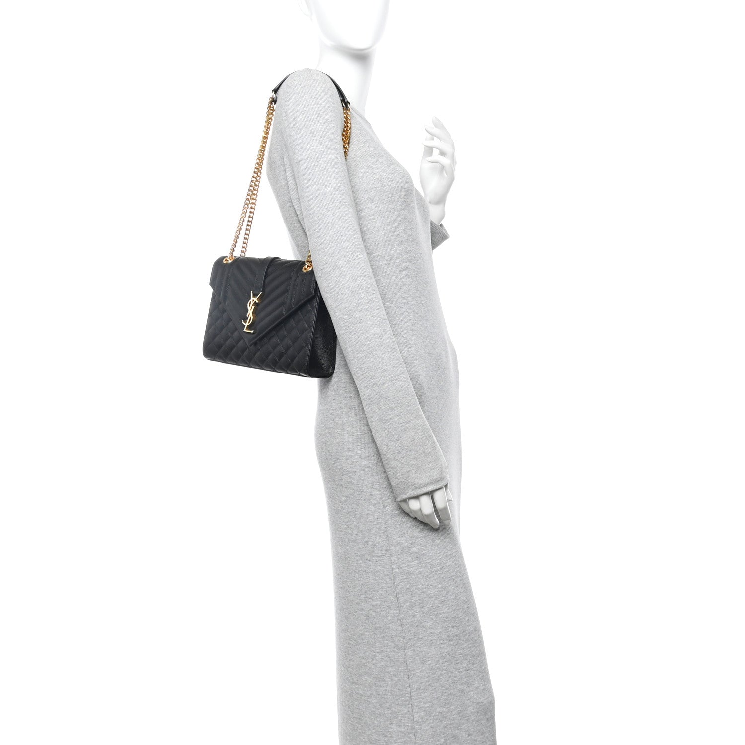 Saint Laurent Grain De Poudre Textured Mixed Matelasse Triquilt Medium Monogram Satchel Black 2 of 11