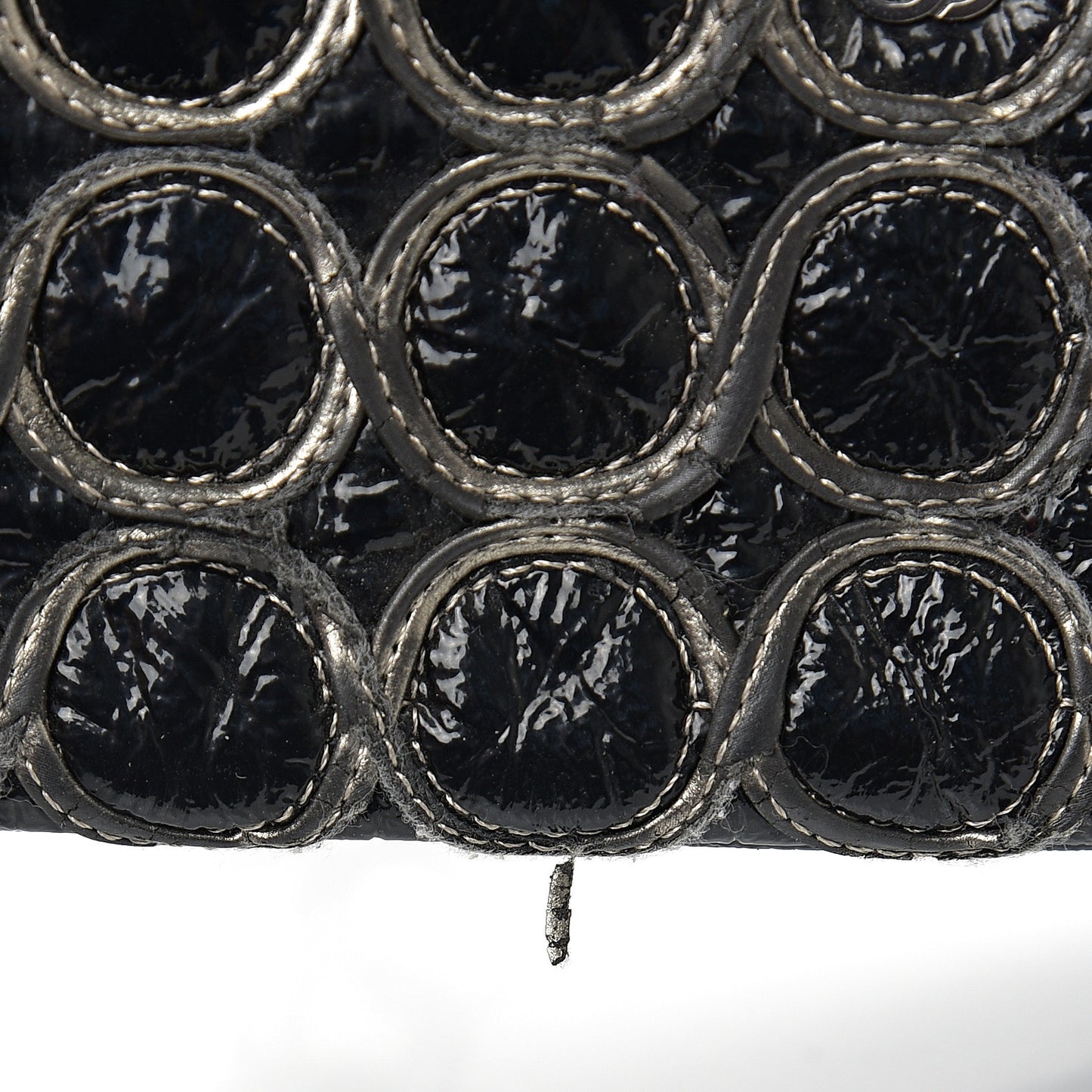 Distressed Patent Quilted Flap Bag Black