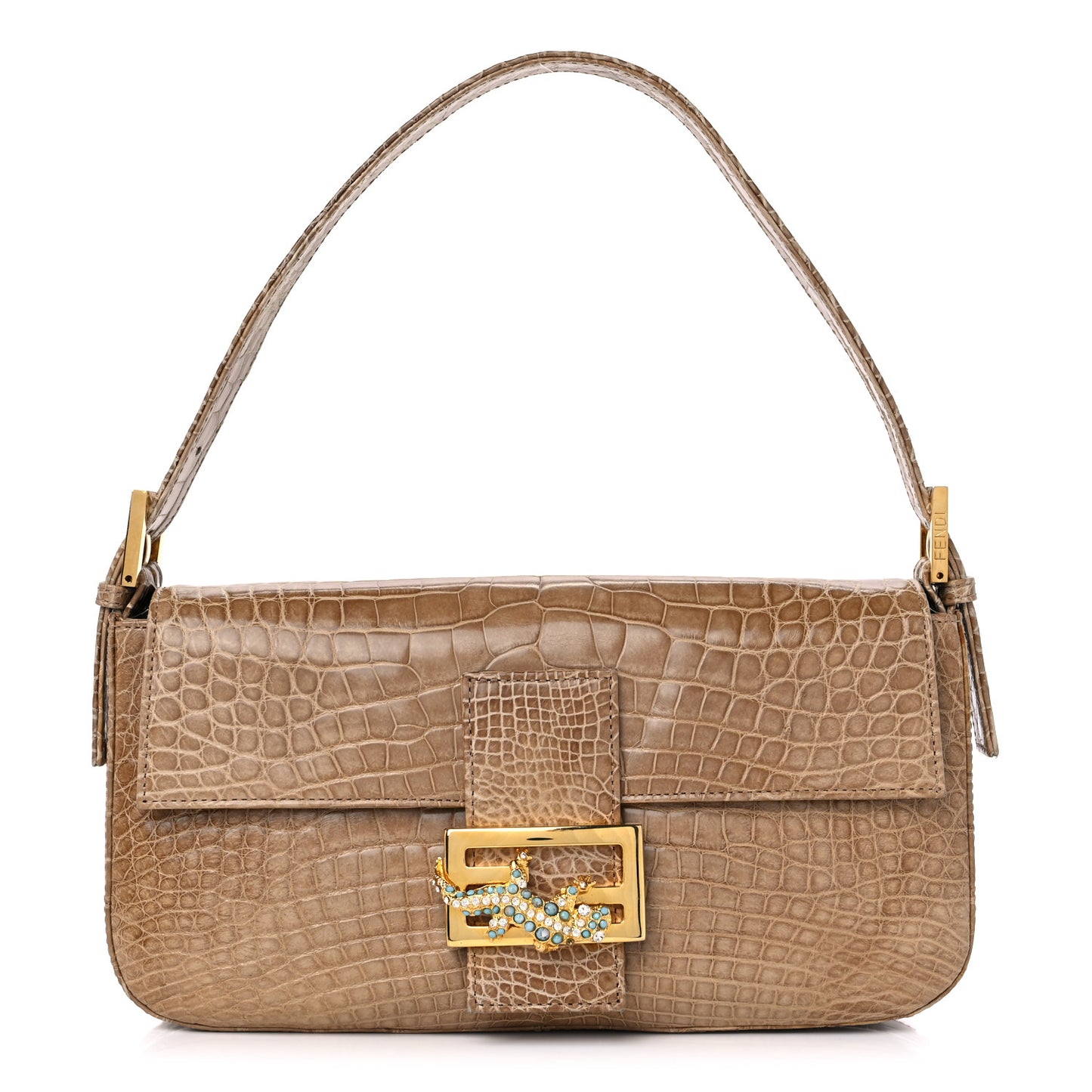 Crocodile Crystal Lizard Baguette Beige