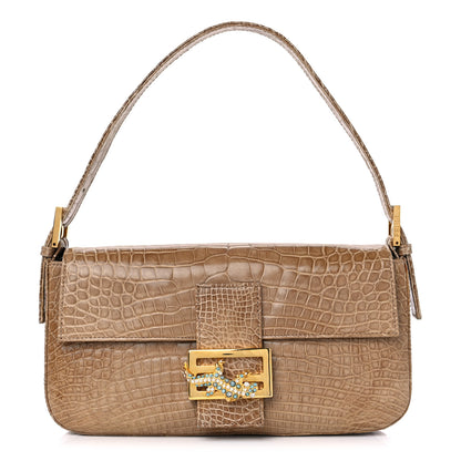 Fendi Crocodile Crystal Lizard Baguette Beige 1 of 11