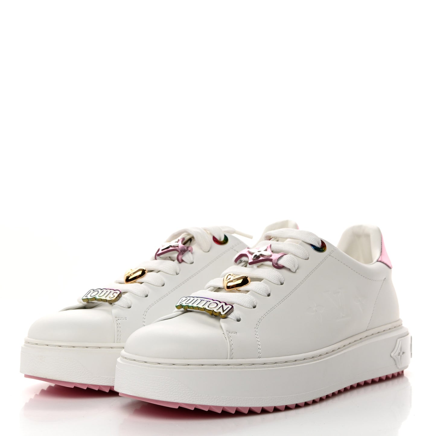 Lambskin Embossed Monogram Time Out Sneakers 39.5 White Pink
