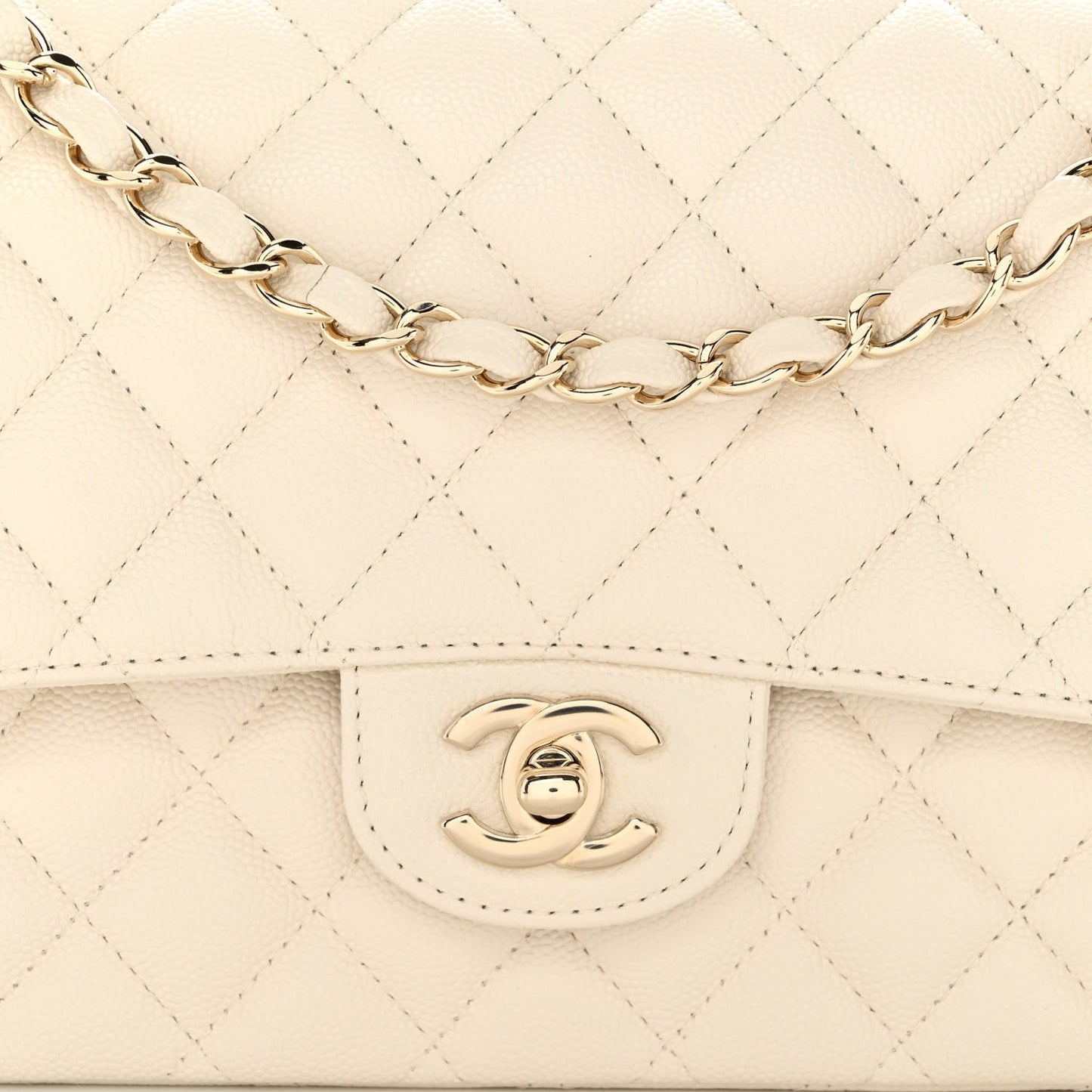 Caviar Quilted Medium Double Flap White
