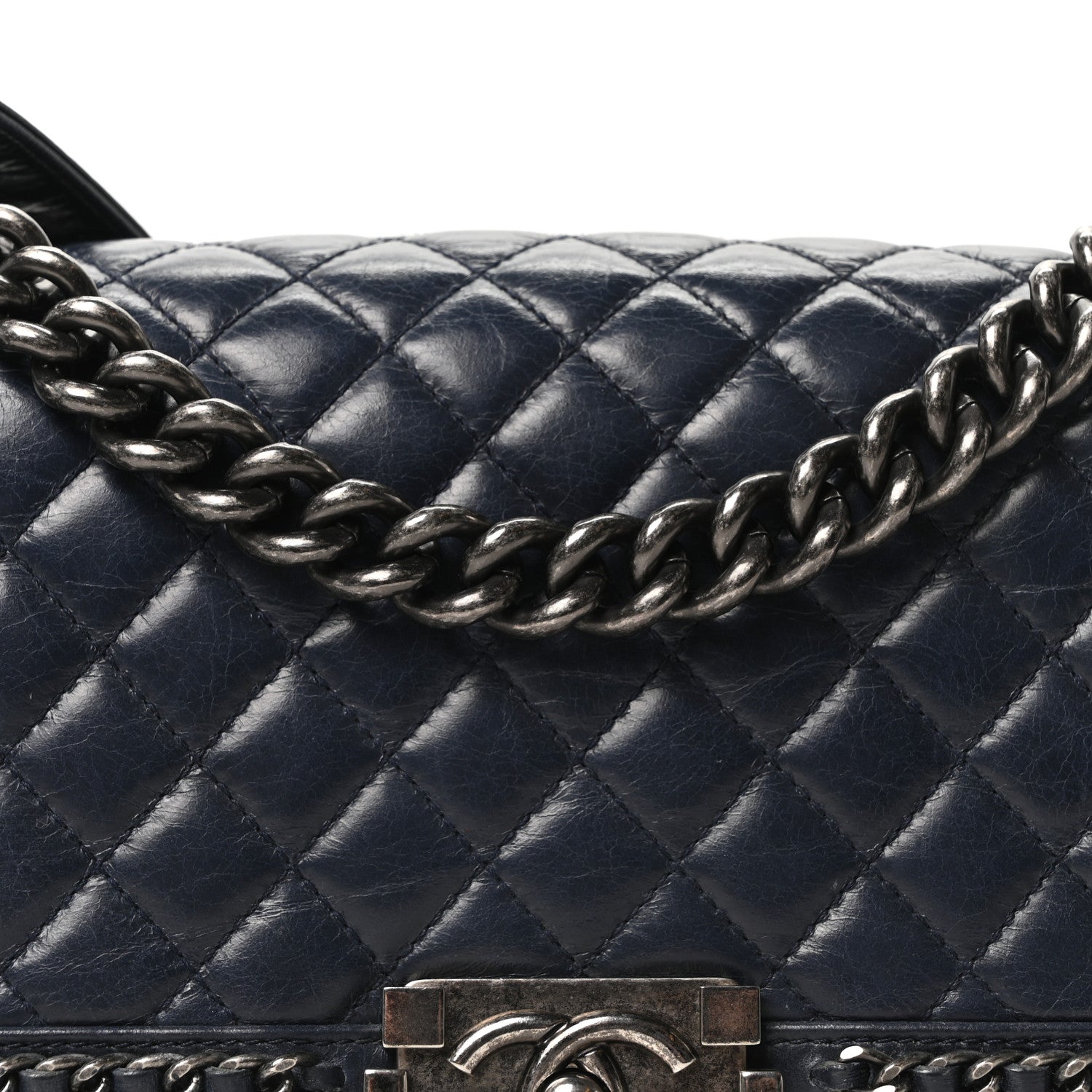 Chanel Glazed Calfskin Quilted Medium Boy Chained Flap Blue 8 of 10