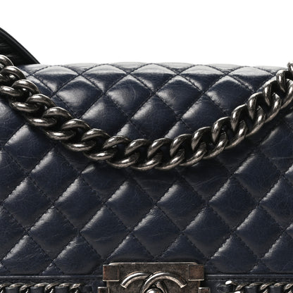 Chanel Glazed Calfskin Quilted Medium Boy Chained Flap Blue 8 of 10