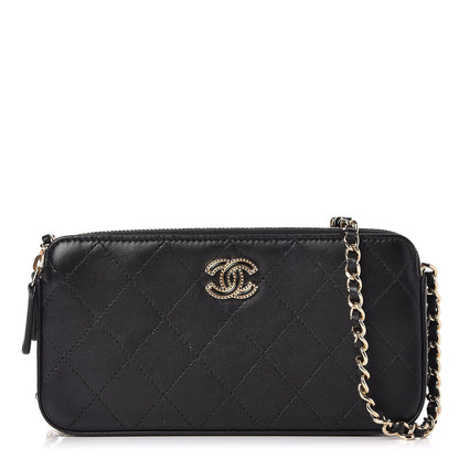 Chanel Metallic Lambskin Flat Quilted Clutch With Chain Black 1 of 9
