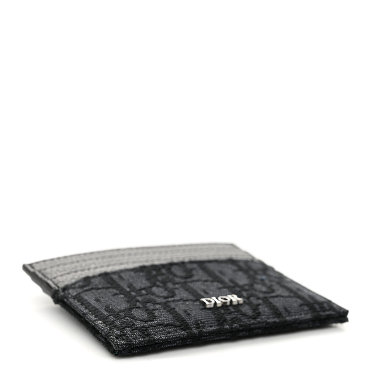 Oblique Jacquard Grained Calfskin Card Holder Black
