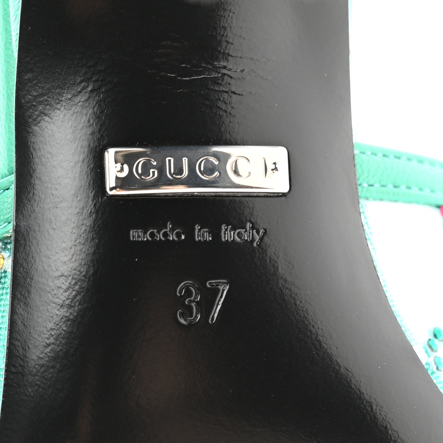 Gucci Tela Retino Nappa Crystal GG Monogram Square G 95mm Slide Sandals 37 Turquoise 7 of 9