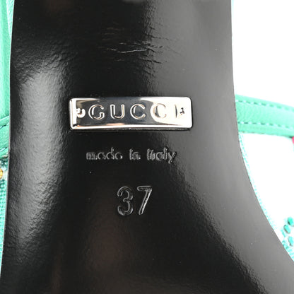 Gucci Tela Retino Nappa Crystal GG Monogram Square G 95mm Slide Sandals 37 Turquoise 7 of 9