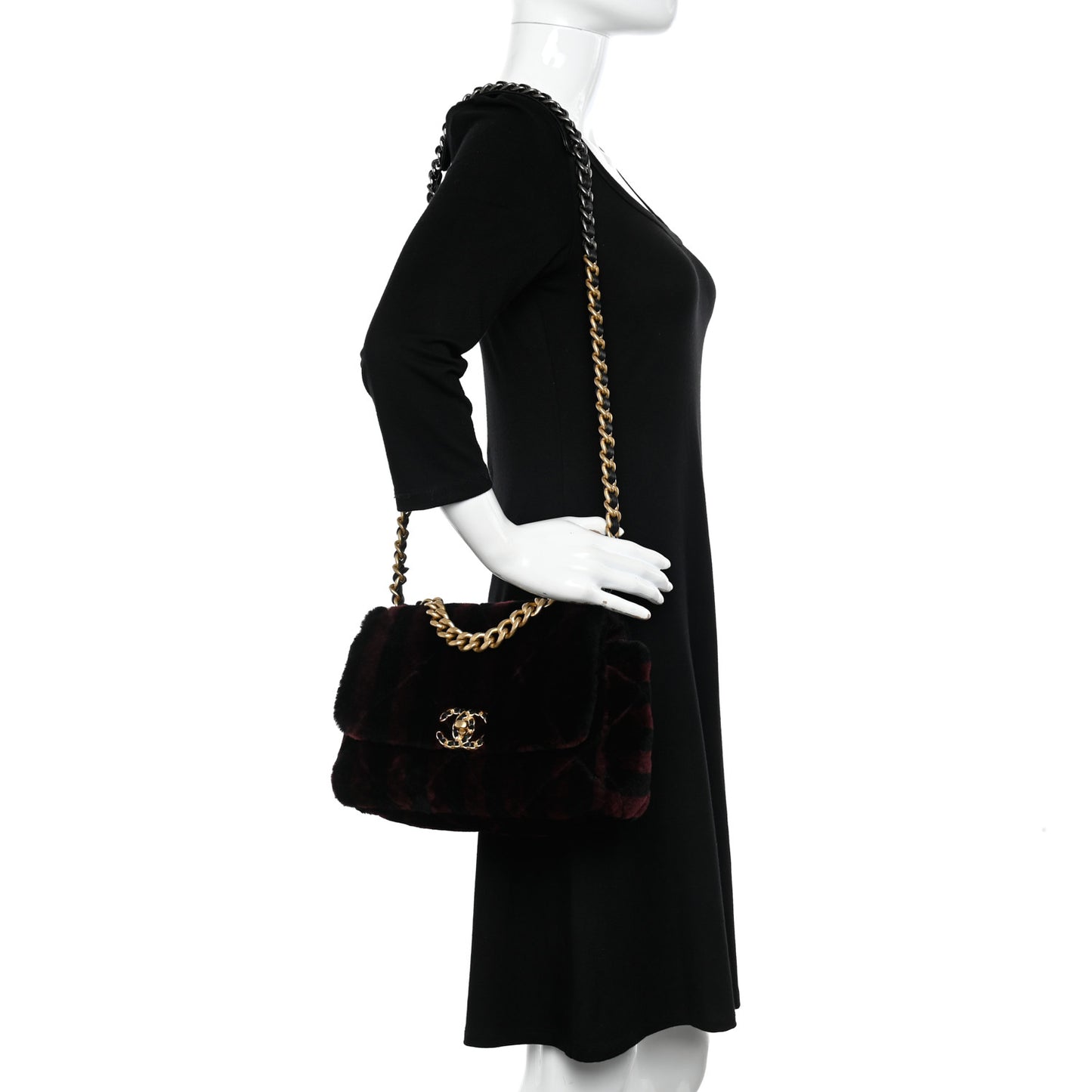 Shearling Striped Medium Chanel 19 Flap Red Black