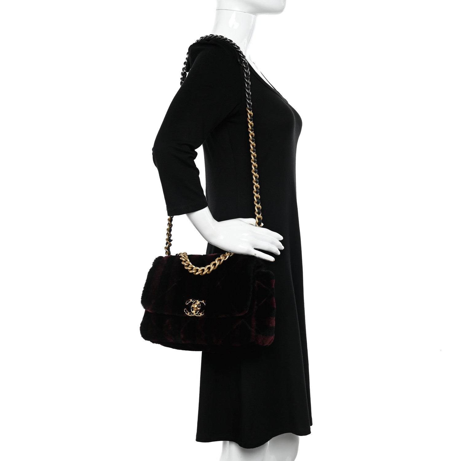 Chanel Shearling Striped Medium Chanel 19 Flap Red Black 2 of 11