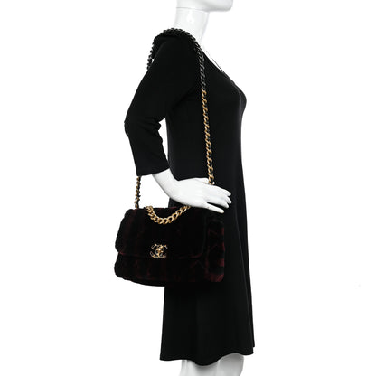 Chanel Shearling Striped Medium Chanel 19 Flap Red Black 2 of 11