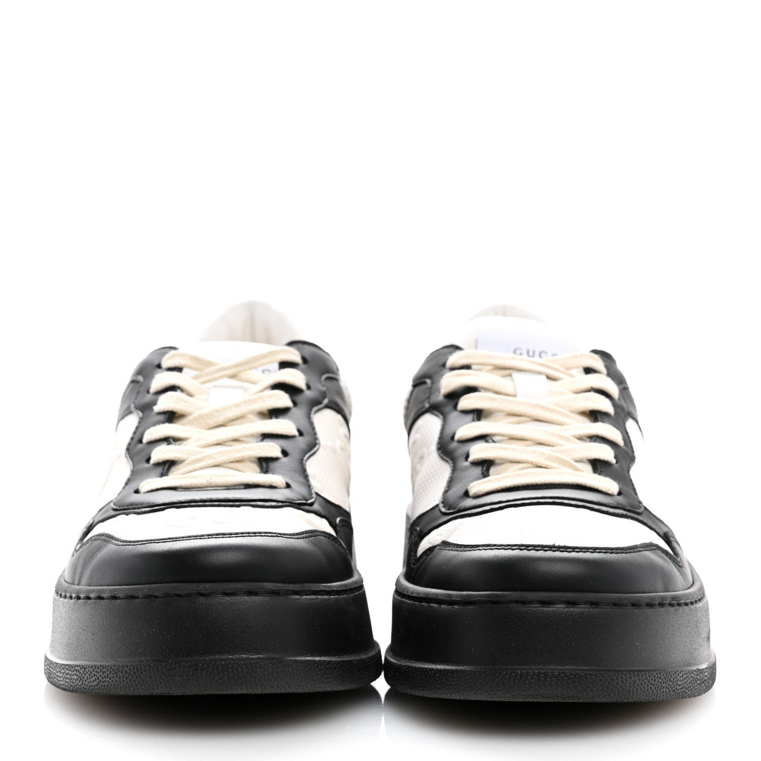 Gucci Calfskin GG Tennis Embossed Perforated Mens Interlocking G 55mm Sneakers 8.5 Black White 3 of 8