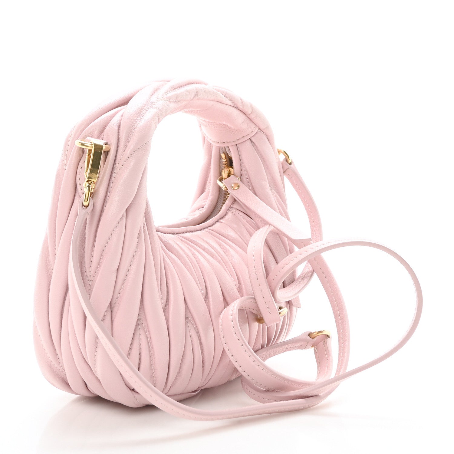 miumiuバッグ　淡いクリームピンク Miu Miu Nappa Matelasse Mini Wander Hobo Alabaster Pink 1677120