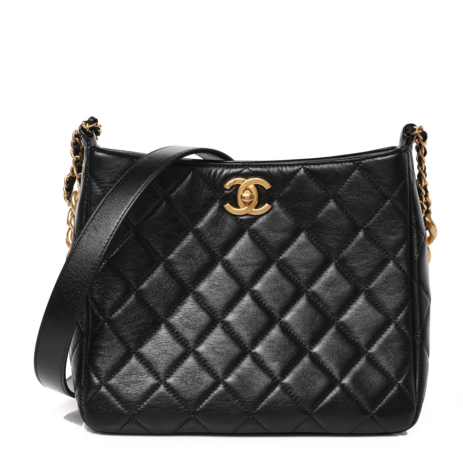 Chanel Shiny Lambskin Quilted CC Hobo Black 1 of 9