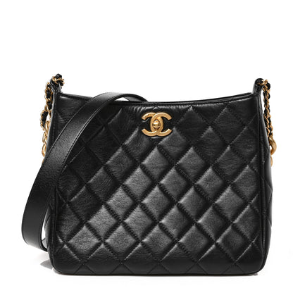 Chanel Shiny Lambskin Quilted CC Hobo Black 1 of 9