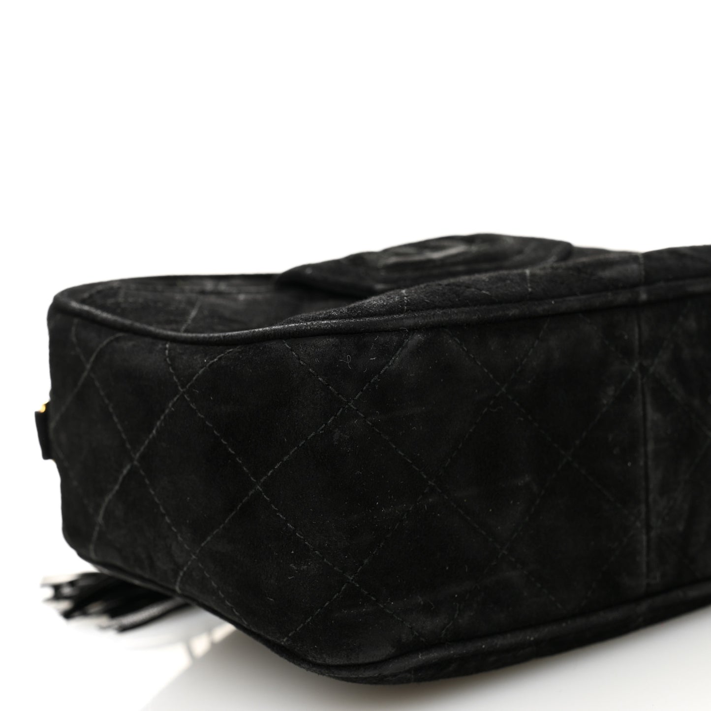 Suede Quilted CC Tassel Camera Case  Black
