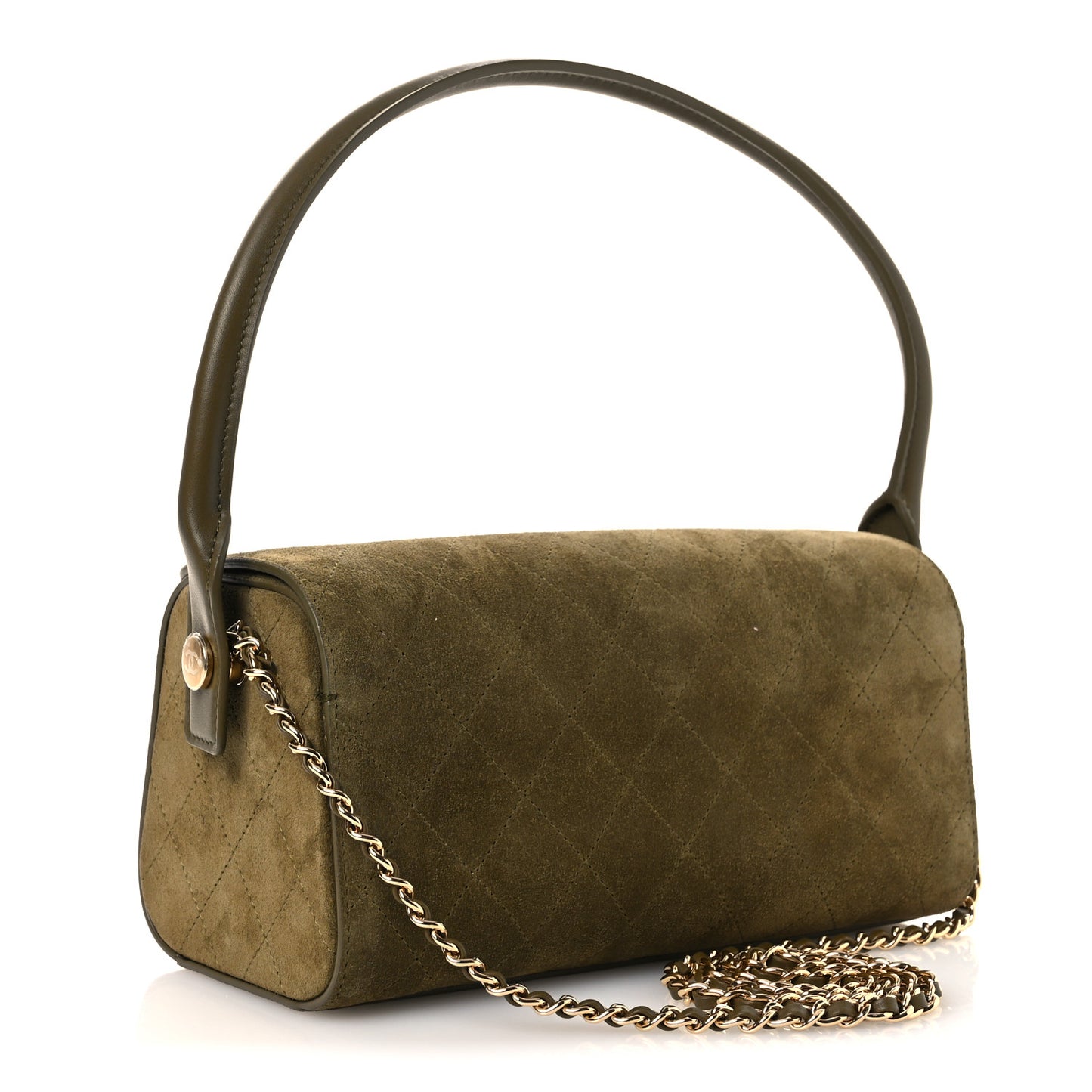 Suede Quilted Turn Around Clutch With Chain Khaki