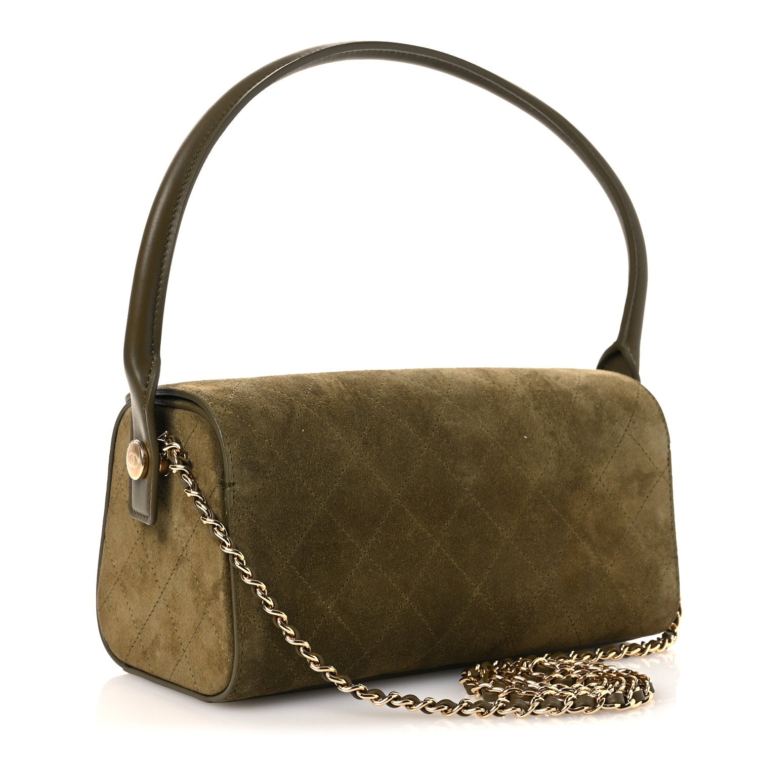 Chanel Suede Quilted Turn Around Clutch With Chain Khaki 3 of 13