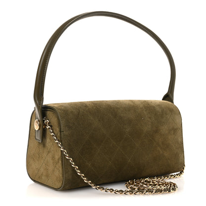 Chanel Suede Quilted Turn Around Clutch With Chain Khaki 3 of 13