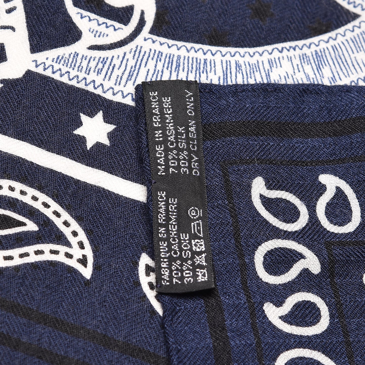 Cashmere Silk Eperon D'Or Shawl 140 Marine Blanc Noir
