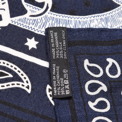 Hermes Cashmere Silk Eperon D'Or Shawl 140 Marine Blanc Noir 5 of 5