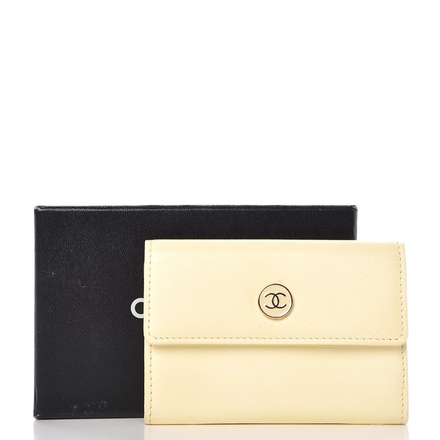 Grained Calfskin CC Button Card Holder Beige