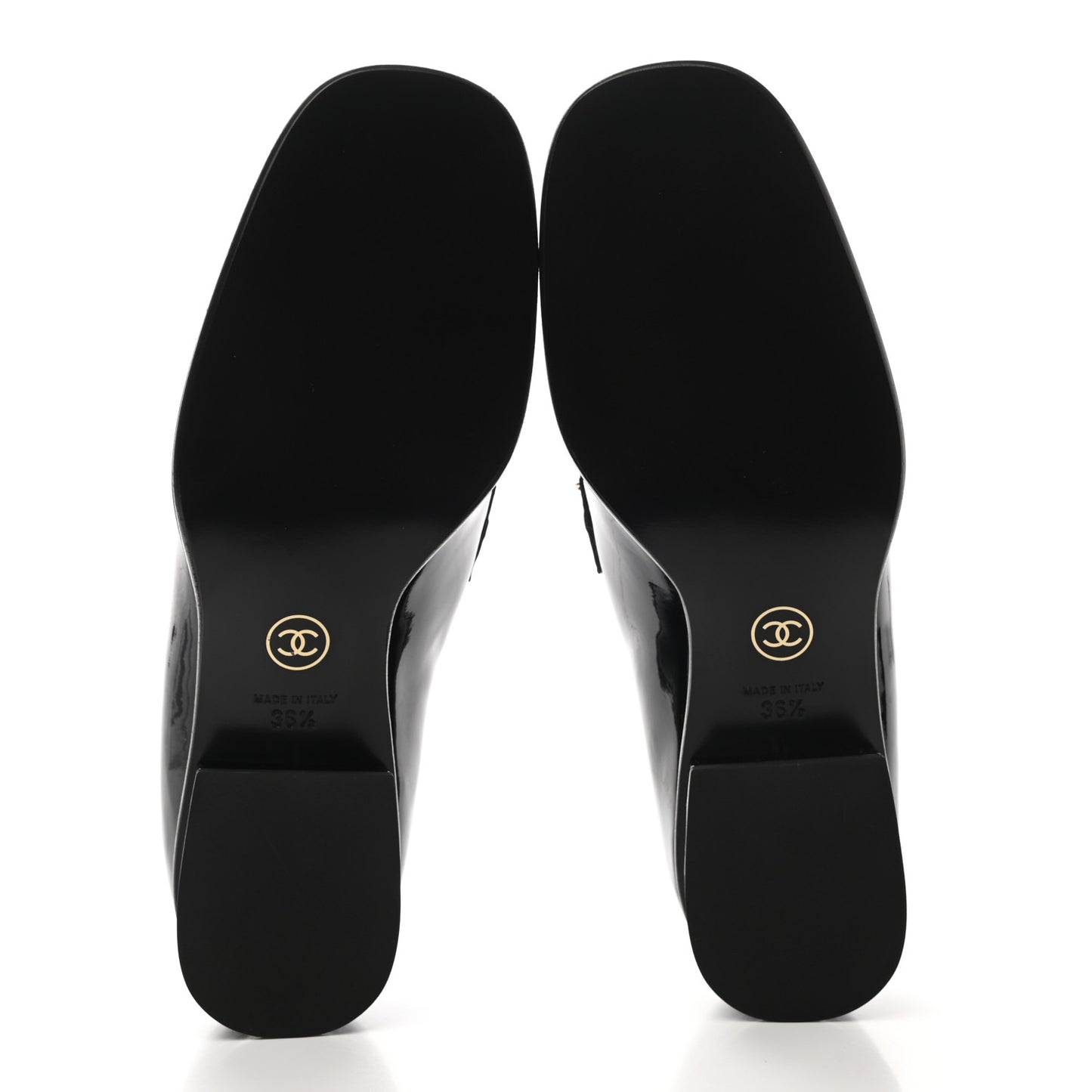 Patent Calfskin CC Chain Mocassin Loafers 36.5 Black
