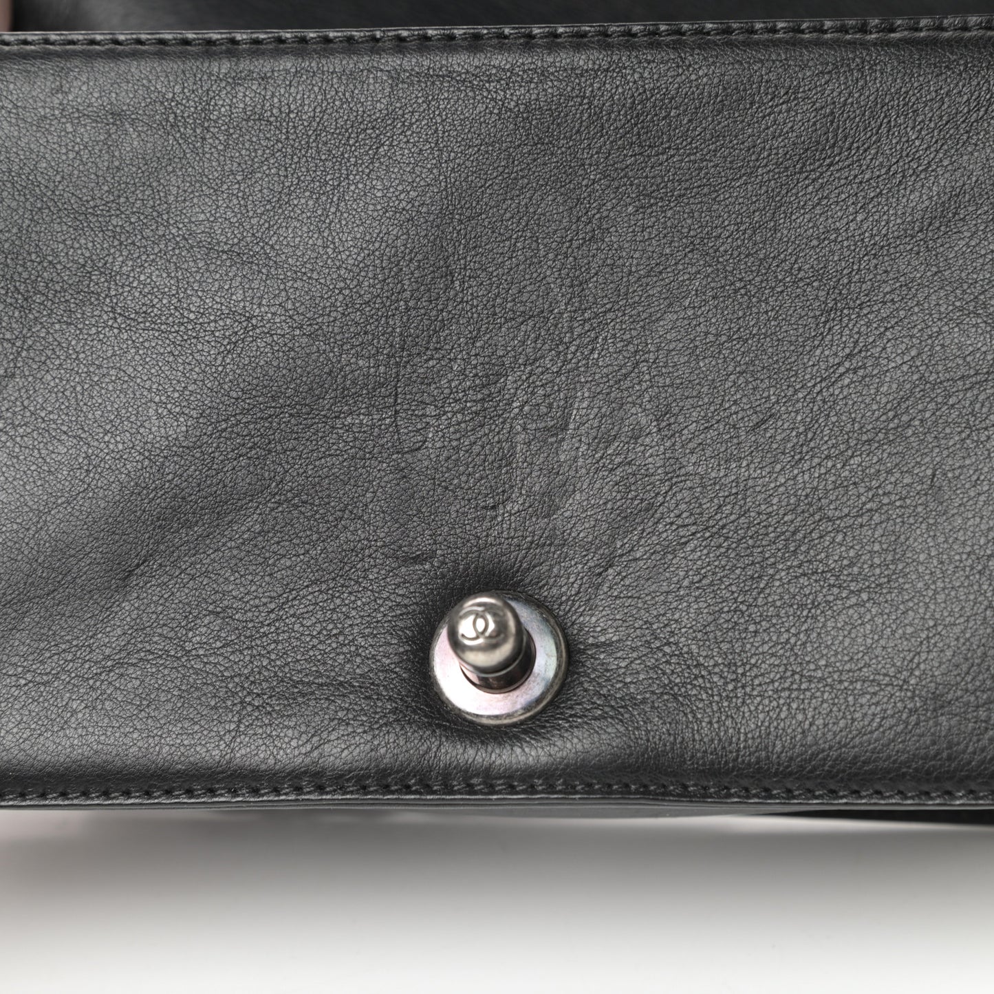 Calfskin Double Stitch Small Boy Flap Black