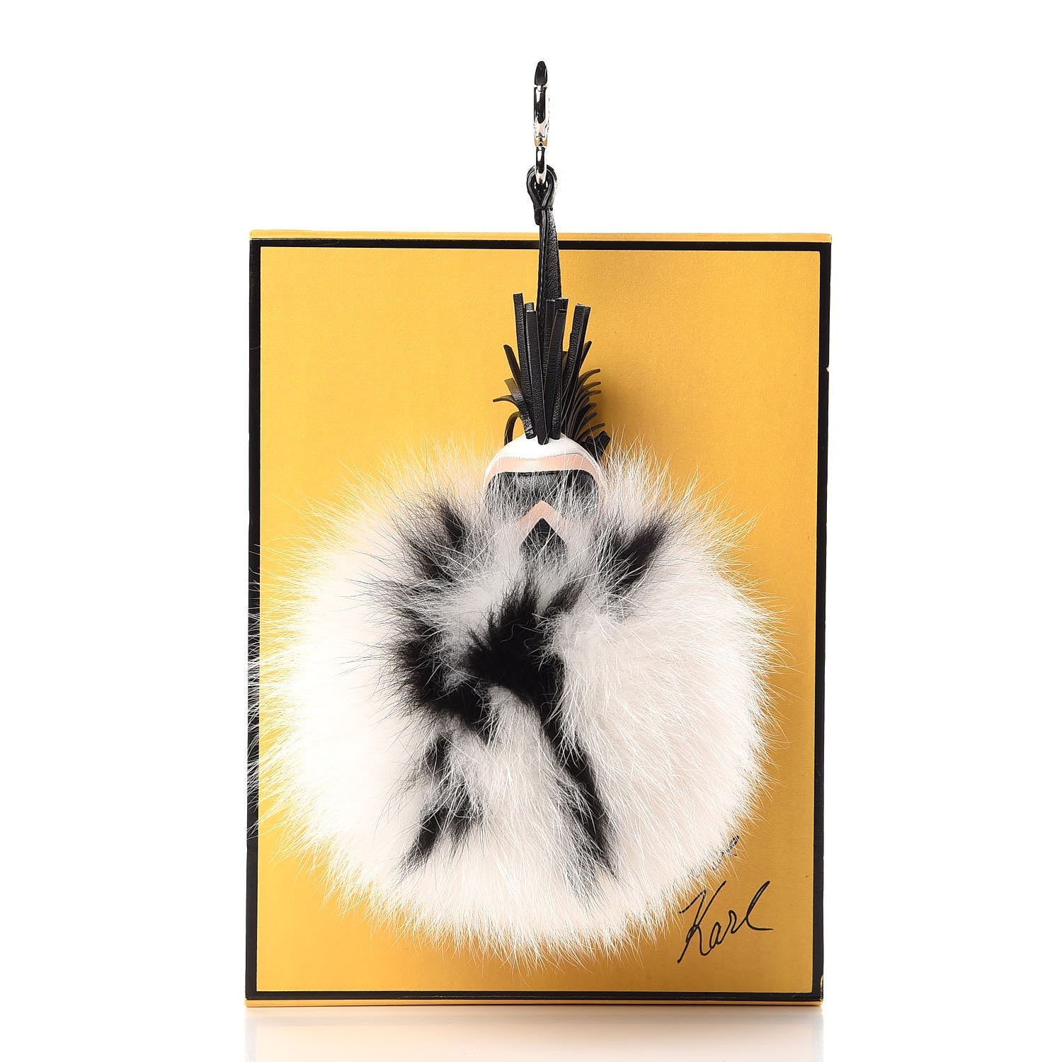 Fendi Lambskin Fox Fur Super Karlito Pom Pom Bag Charm Black White 4 of 4