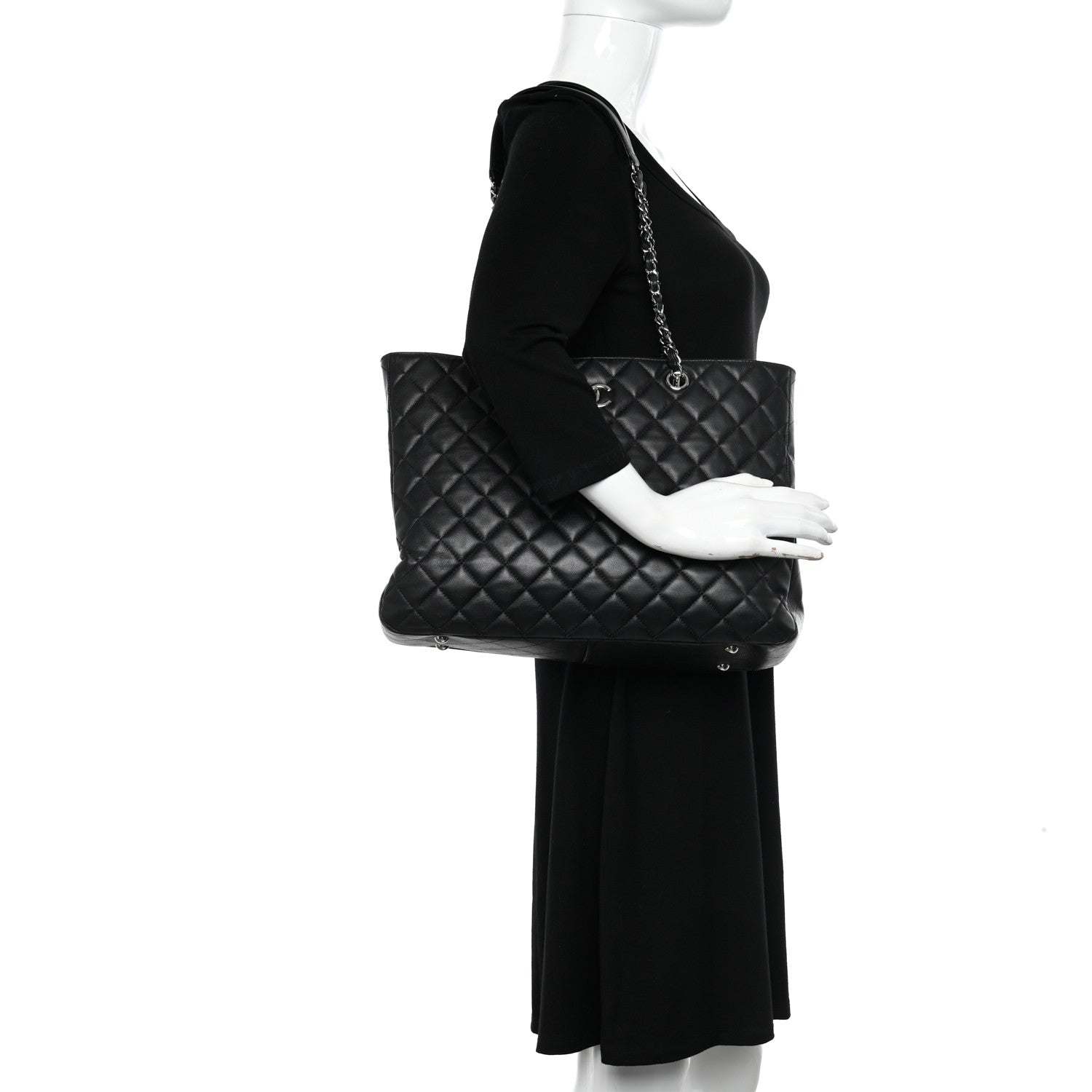 Chanel Calfskin Quilted Large Classic Shopping Tote Black 2 of 11