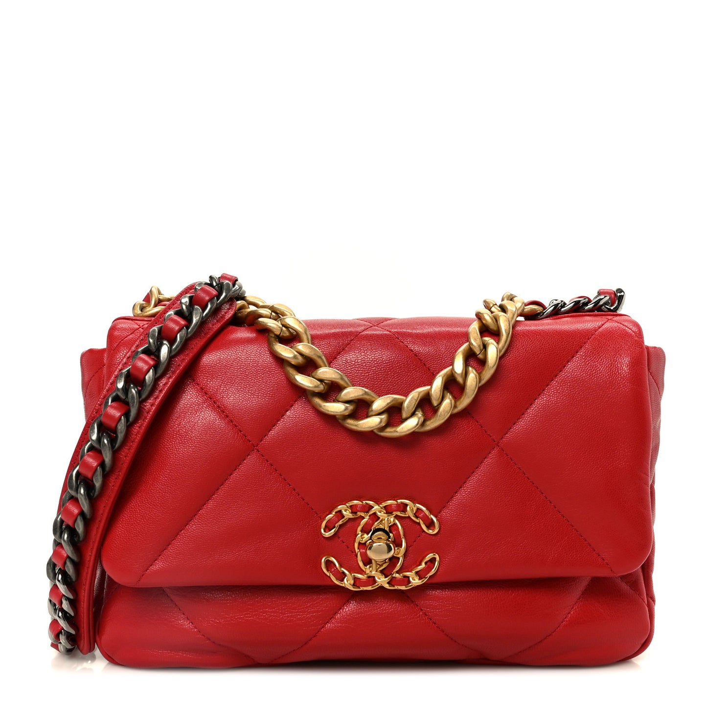 Lambskin Quilted Medium Chanel 19 Flap Red