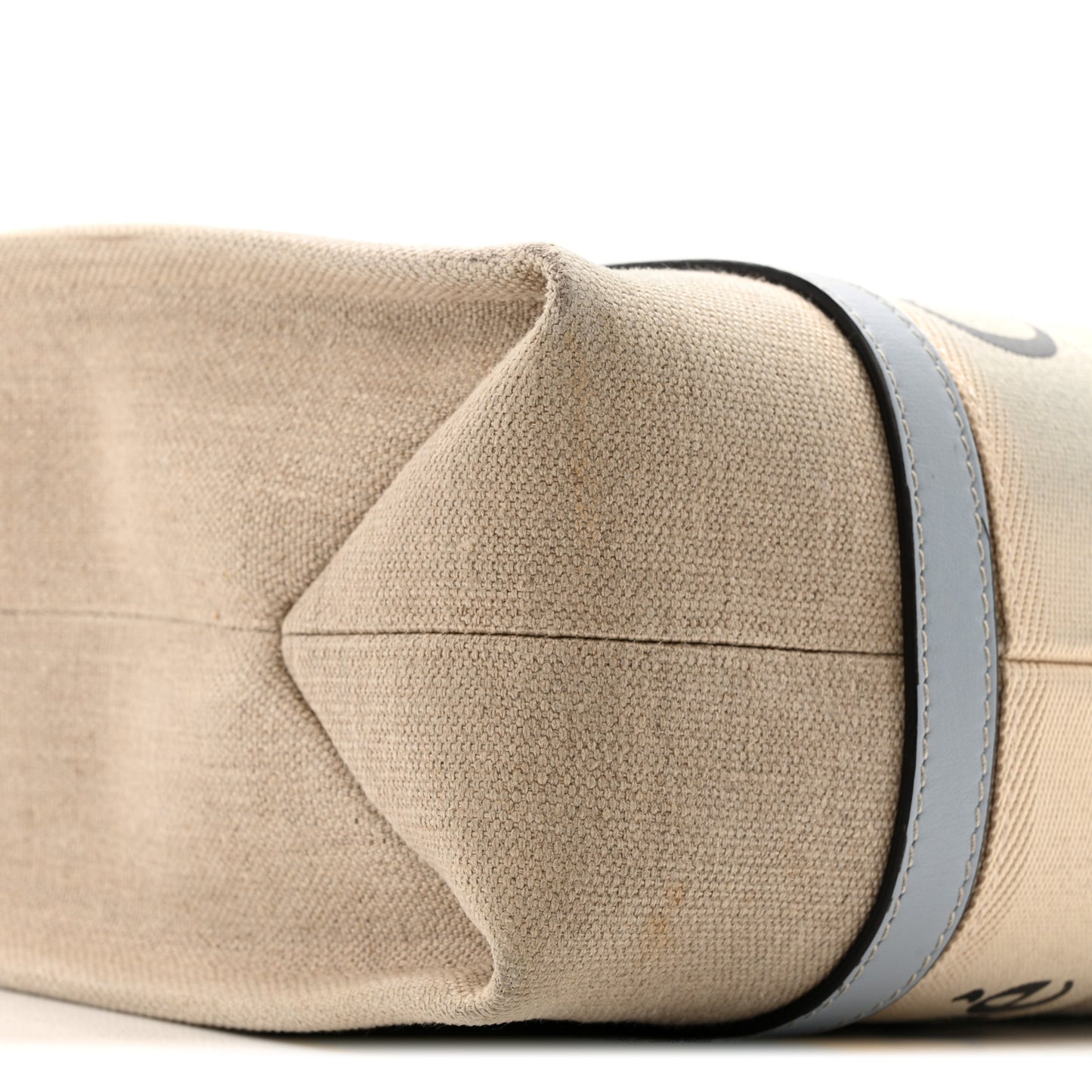 Linen Calfskin Medium Woody Ribbon Tote White Light Blue