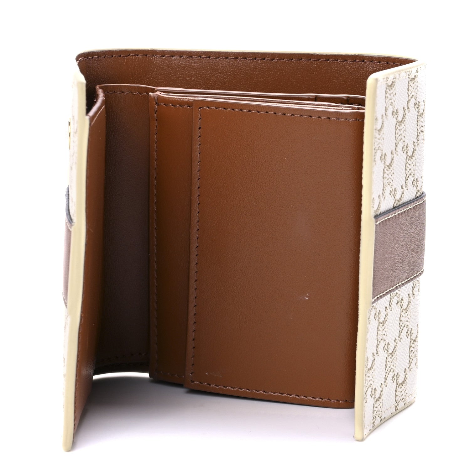 Celine Canvas Triomphe Folded Compact Wallet White Tan 6 of 12