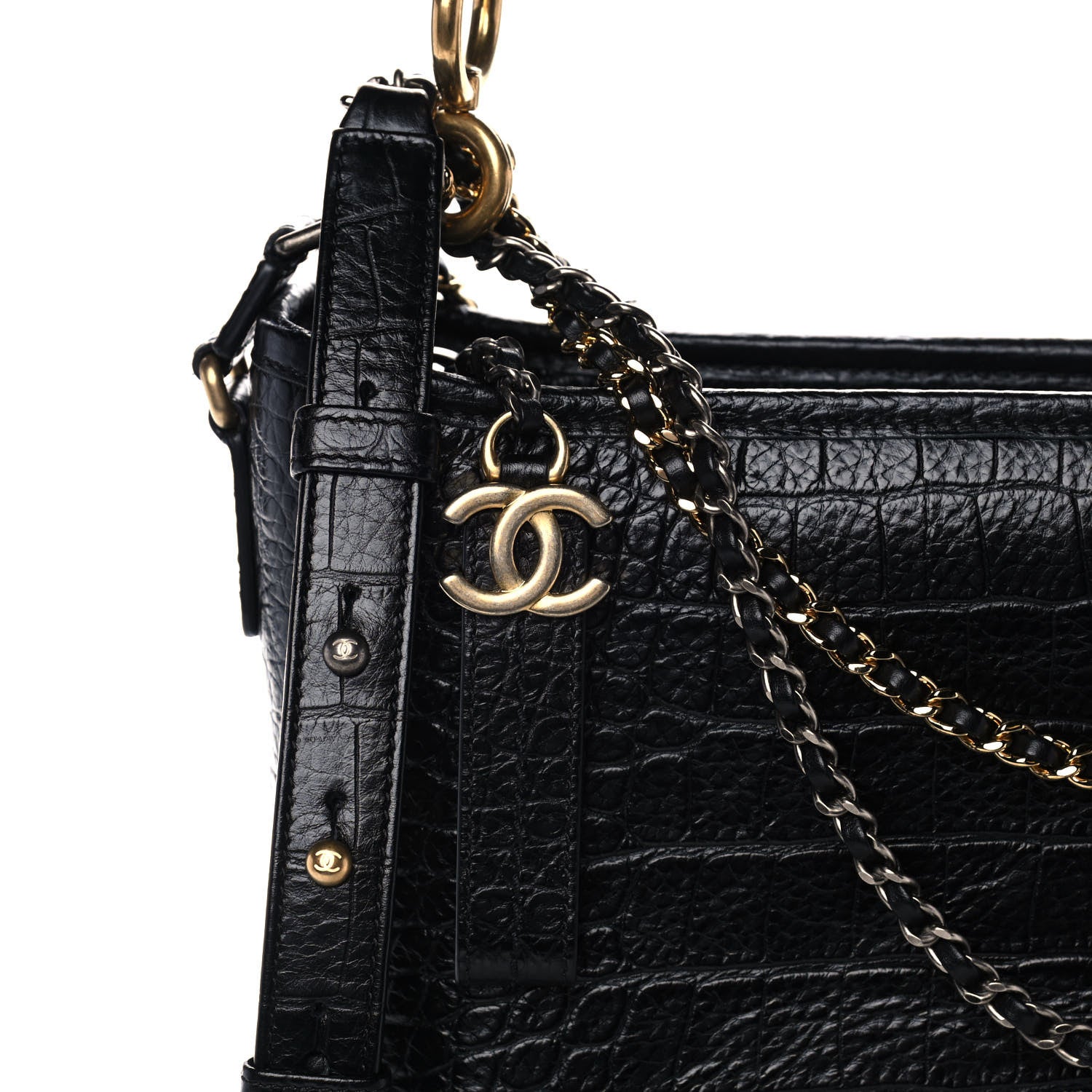 Chanel Crocodile Embossed Calfskin Medium Gabrielle Cocodile Hobo Black 9 of 13