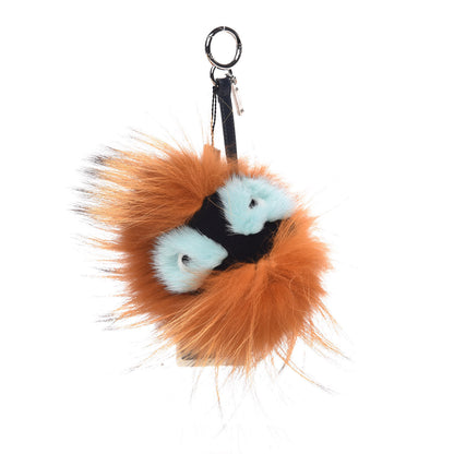 Fendi Fox Mink Rabbit Fur Nappa Drop Eyes Monster Bag Bug Charm Orange Turquoise 1 of 4
