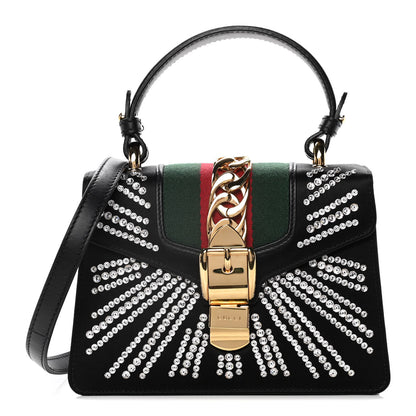 Gucci Satin Crystal Mini Sylvie Top Handle Bag Black 1 of 14