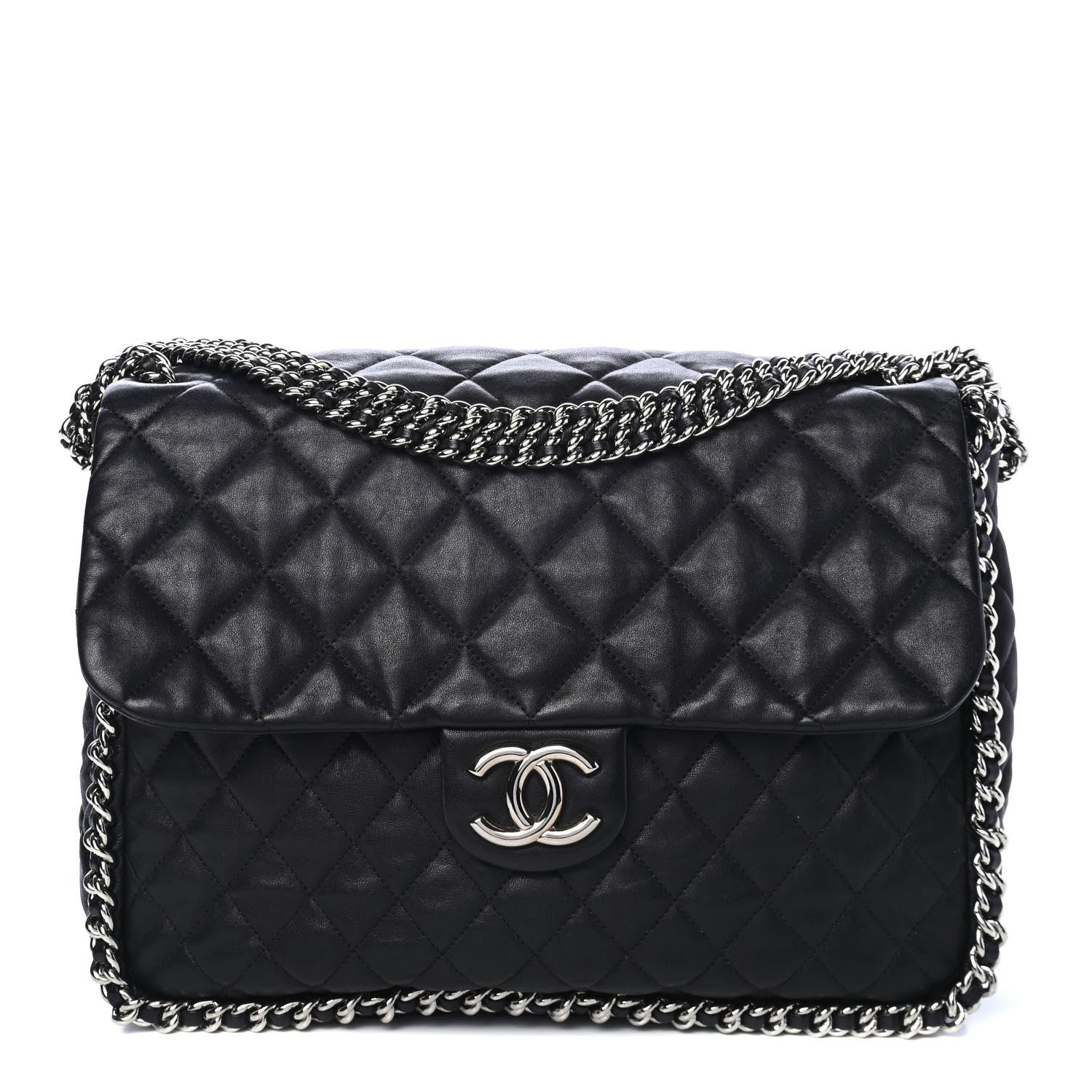 Chanel Washed Lambskin Quilted Maxi Chain Around Flap Black 1 of 4