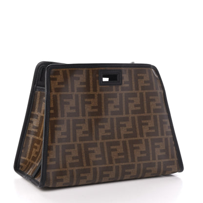 Fendi Glazed Fabric Vitello Century FF 1974 Stamp Patch Mini Peekaboo Defender Cover Mogano Panna Black 3 of 11