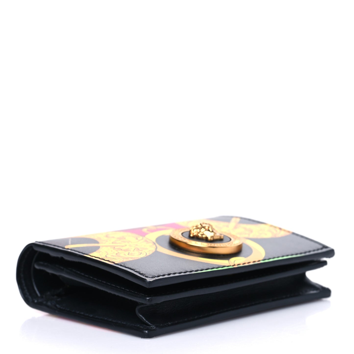 Calfskin Medusa Barocco Rodeo Print Card Holder Wallet Black Multicolor