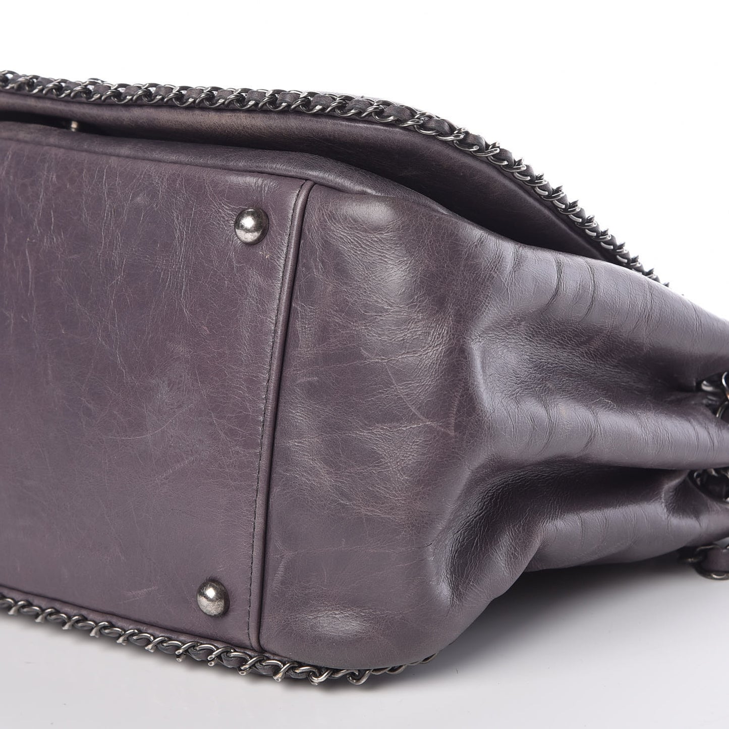 Calfskin Quilted Large CC Enchained Accordion Flap Grey