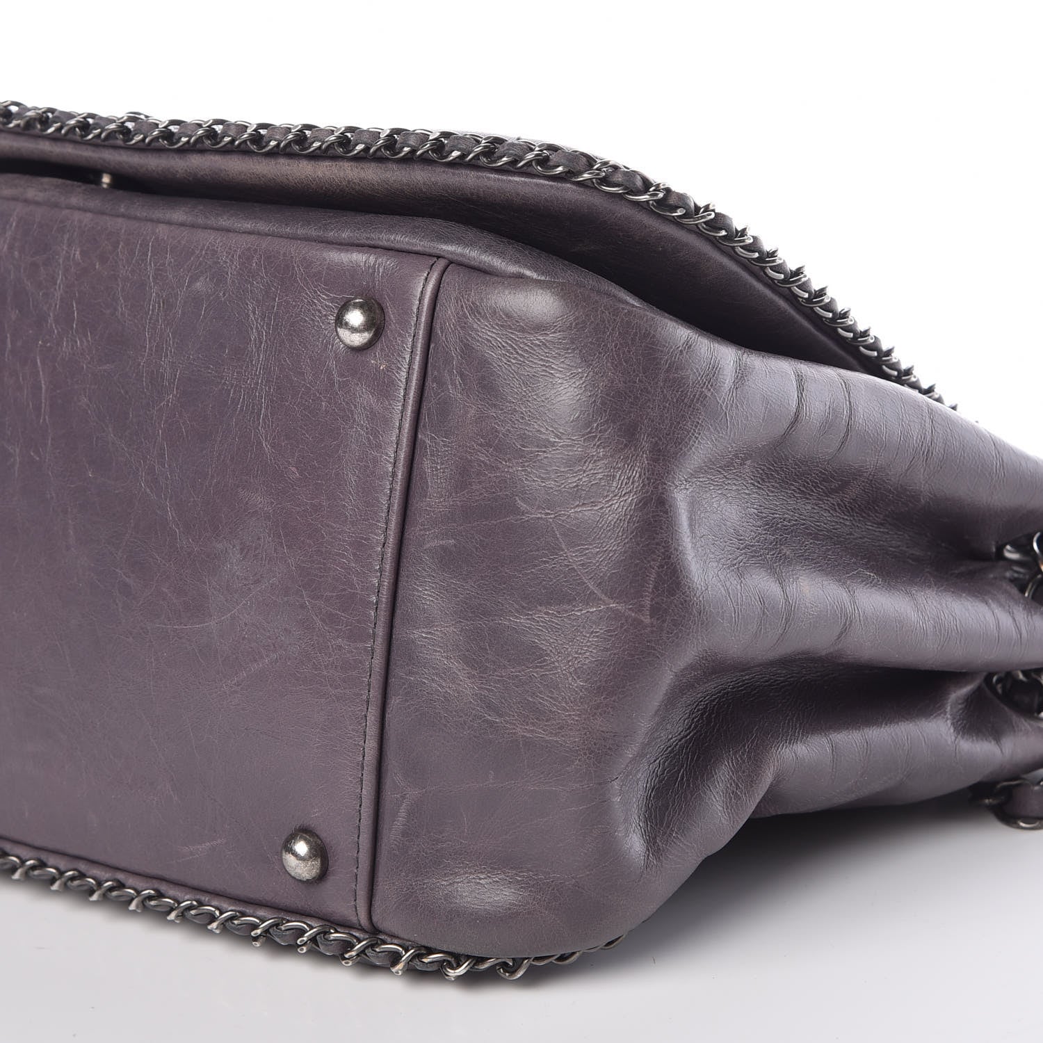 Chanel Calfskin Quilted Large CC Enchained Accordion Flap Grey 17 of 17