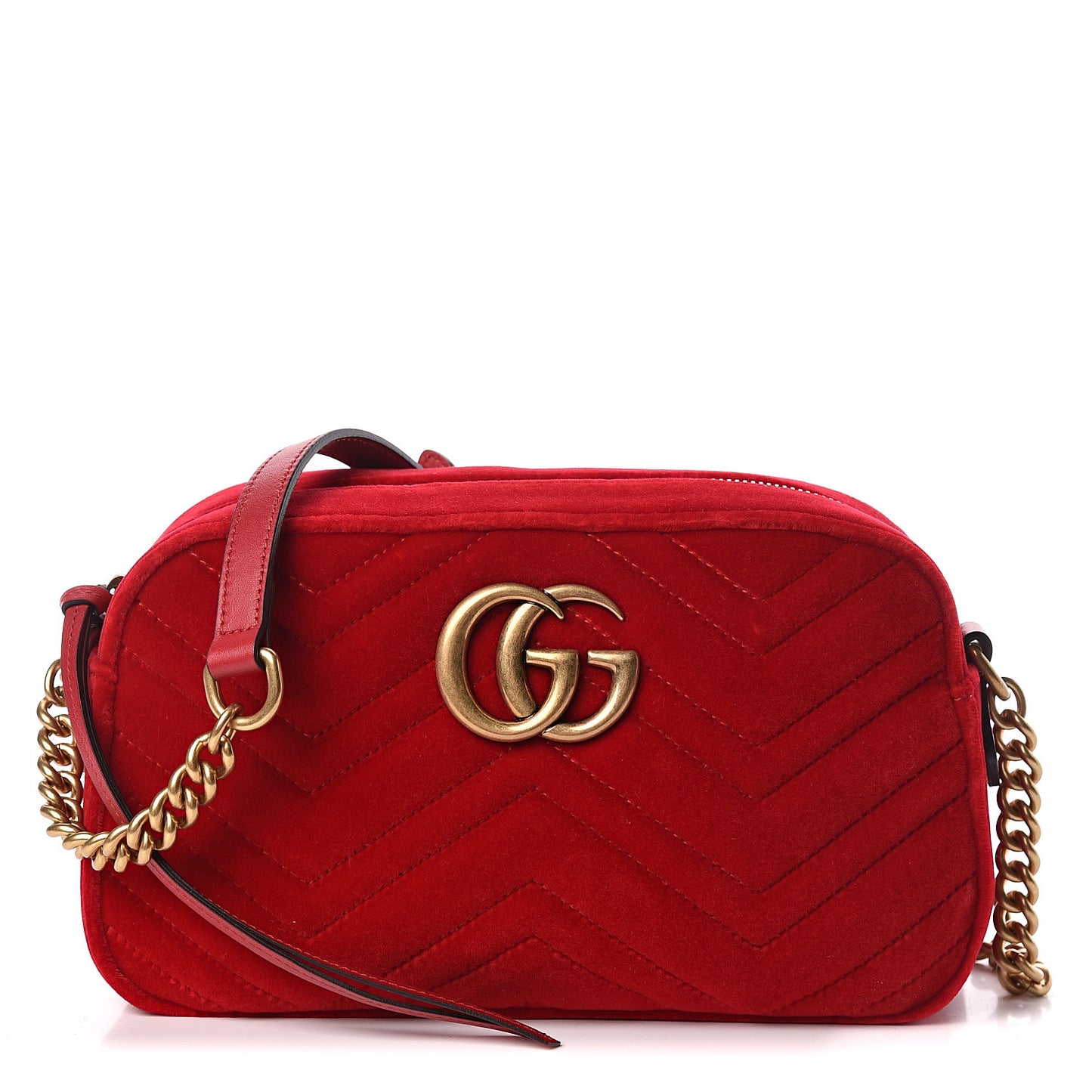 Velvet Matelasse Small GG Marmont Chain Shoulder Bag Hibiscus Red